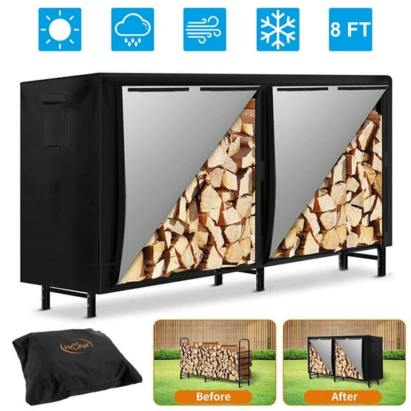 8ft Firewood Log Rack Cover Waterproof Outdoor Wood Storage Holder Cover Sun Dust Protector - Fireplace and Fire Pit Accessory
