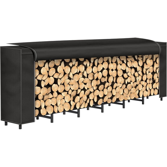 8ft Firewood Rack with Cover, Heavy Duty Steel Construction, Weather Resistant, Adjustable Log Stacker Stand, Large Capacity, Waterproof for Wood Storage