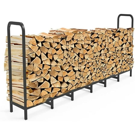 MY 8ft Firewood Rack Holder, Adjustable Heavy Duty Fire Log Stacker Stand for Fireplace, Outdoor Indoor Metal Wood Pile Storage Organizer, Patio Logs Stand tool, Black