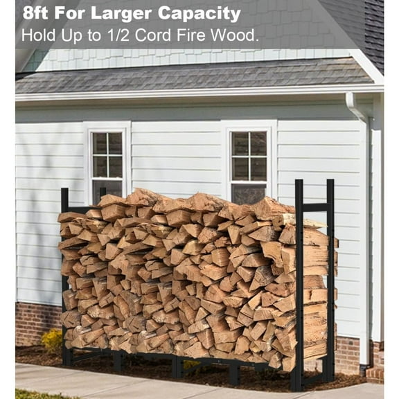 8ft Firewood Rack Outdoor Adjustable Heavy Duty Wood Rack Fire Wood Holder for Indoor Storage Fireplace Metal Lumber Organizer Stand Stacker,