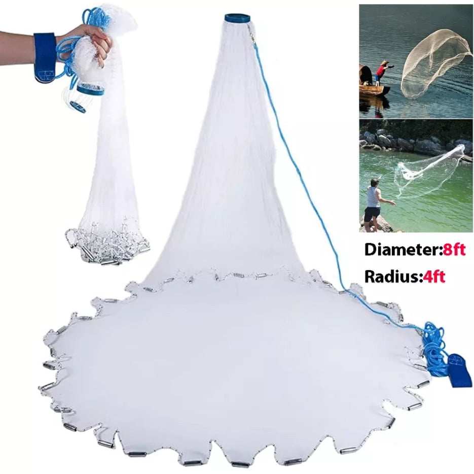 8ft Fishing Cast Net Bait Easy Throw Hand Cast Strong Nylon Mesh for ...