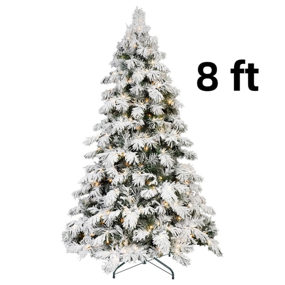 8ft Flocked Scarecrow-Shaped Christmas Tree with 470 Warm White LED Lights, 1242 PVC Memory Wire Tips,Power Pole & Hinged Structure – Realistic Snowy Holiday Tree