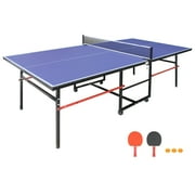 8ft Foldable Midsize Table Tennis Set with Complete Accessories Net, 2 Table Tennis Paddles and 3 Balls for Easy Storage and Play