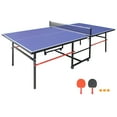 thumbnail image 1 of 8ft Foldable Ping Pong Table Set with Net, 2 Paddles & 3 Balls, Portable MDF Table Tennis Table for Indoor Games, Compact Storage, Blue, 1 of 9