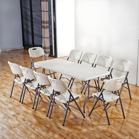 8ft Folding Table 96 inch Heavy Duty Portable Plastic Foldable Table with Handle for Outdoor Indoor Party Dining Camping White