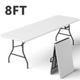 thumbnail image 1 of 8ft Folding Table - Heavy Duty Fold-in-Half Plastic Table, Portable Utility Tables with Steel Legs for Events, Camping, Indoor & Outdoor Use (White), 1 of 1