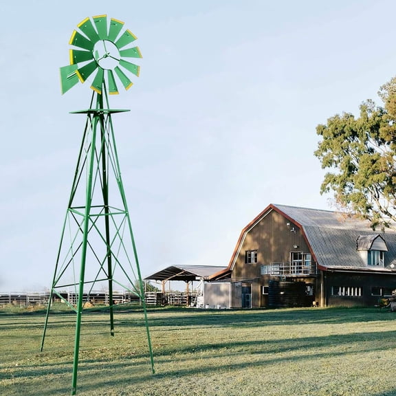 8ft Garden Windmill, Heavy Duty Durable Metal Weather Vane for Backyard, Ornamental Windmill for Yard Weather Resistant (Green, 8FT)