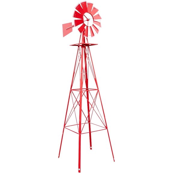 8ft Garden Windmill, Heavy Duty Durable Metal Weather Vane for Backyard, Ornamental Windmill for Yard Weather Resistant (Red, 8FT)