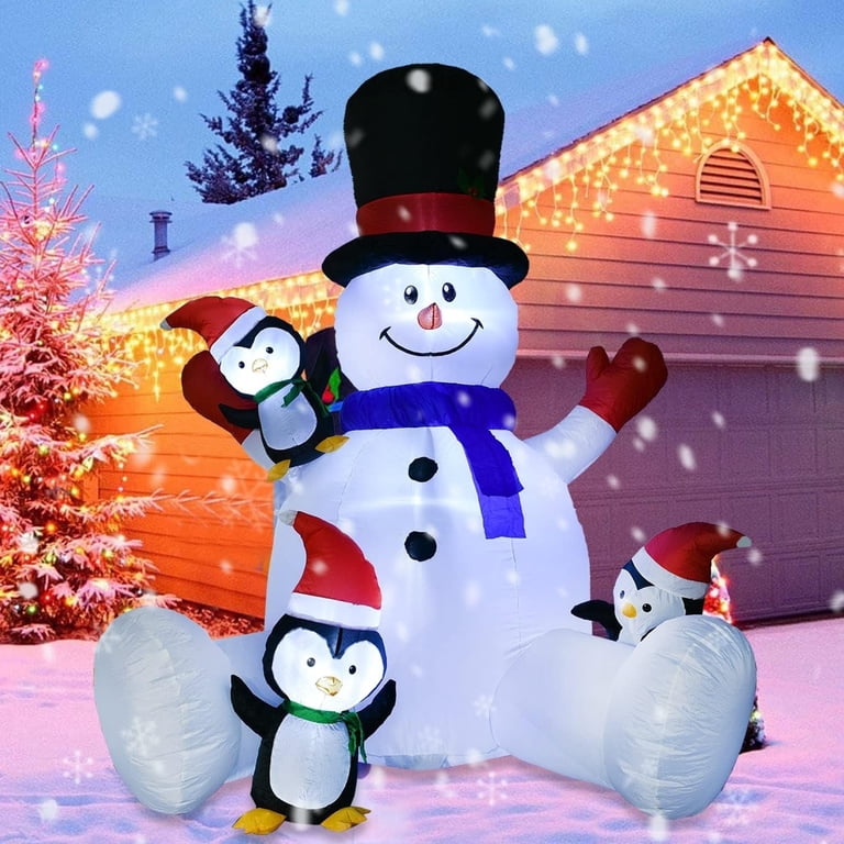 8ft Christmas Inflatable Snowman and Penguins with Rotating  8 FT Christmas Inflatables Colorful Snowman with Penguin Outdoor Decorations main image 0
