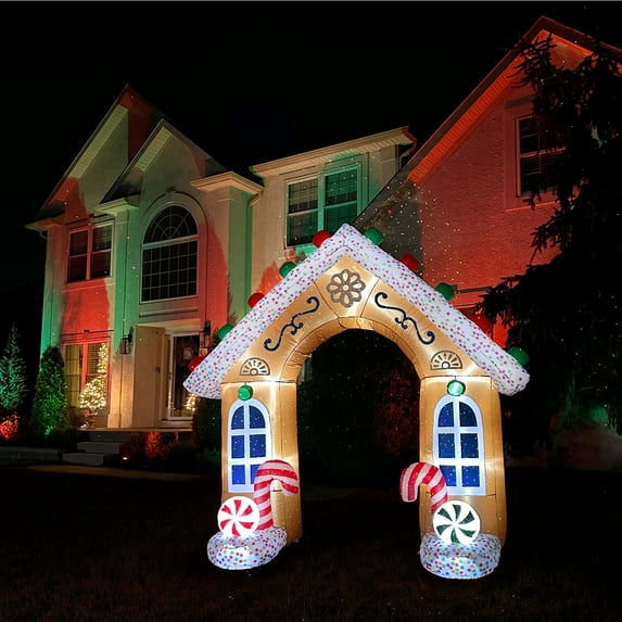 Fraser Hill Farm 8-Ft. Tall Pre lit Gingerbread Arch Inflatable, FHFARCHWY082-L