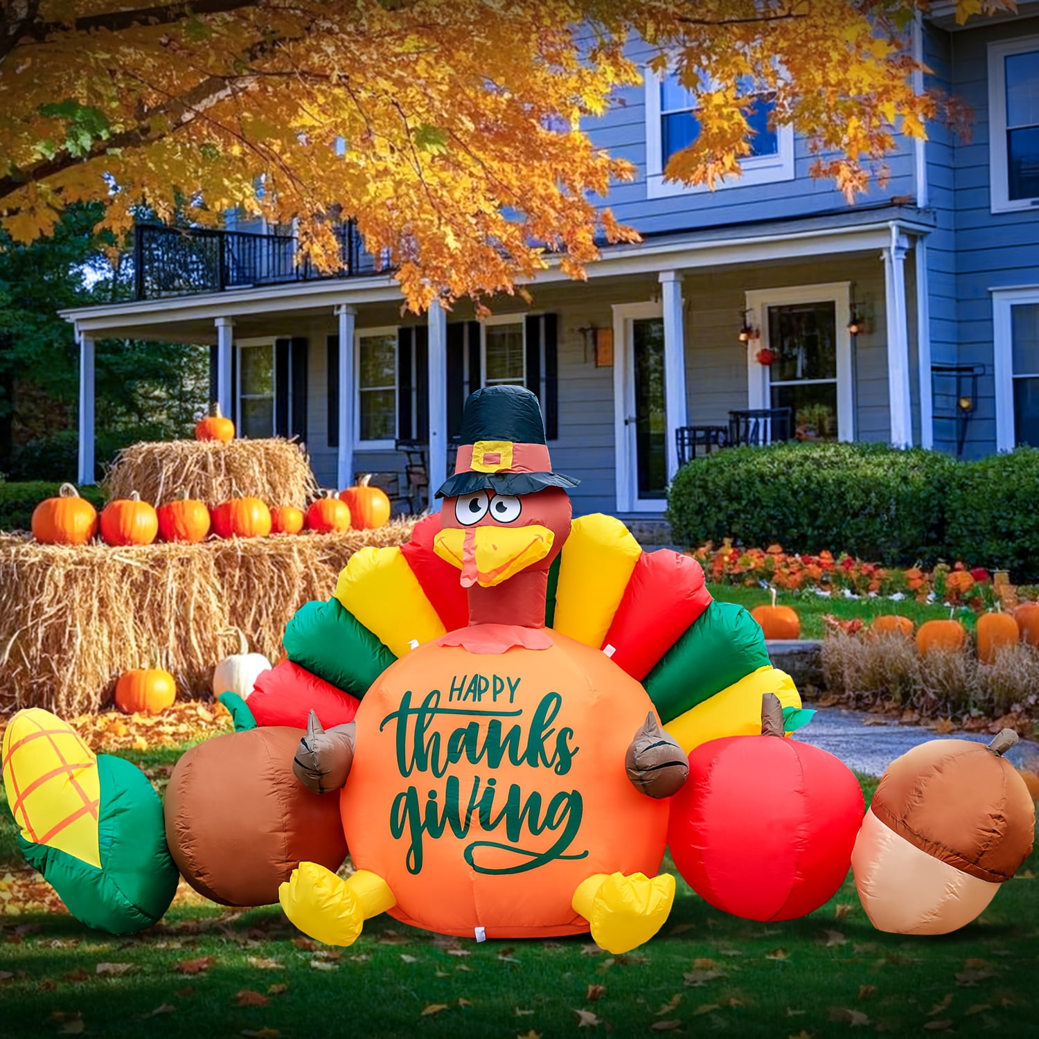 74882316.jpeg 8FT Thanksgiving Inflatables, Turkey and Vegetables Blow Up with LED Lights main image 2
