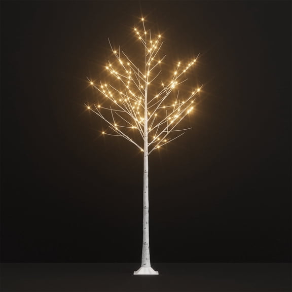 8ft LED Lighted Birch Tree with Bendable Branches & Ground Stakes – Indoor/Outdoor Christmas Decoration