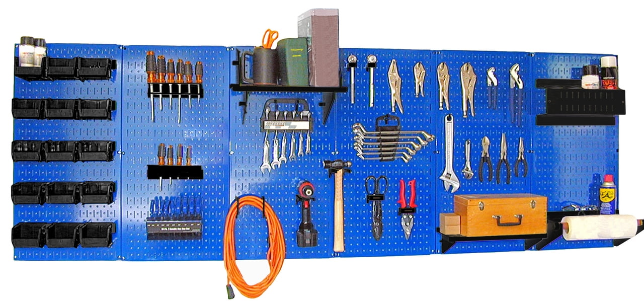 8ft Metal Pegboard Master Workbench Kit - Blue Toolboard & Black Accessories