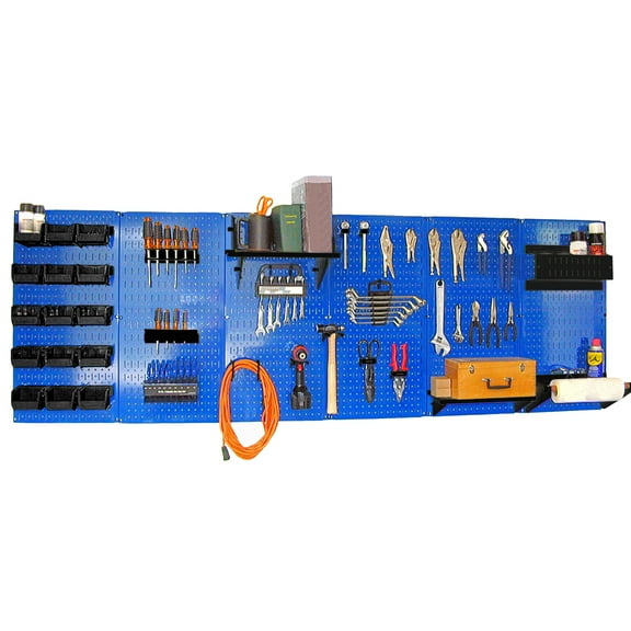 8ft Metal Pegboard Master Workbench Kit - Blue Toolboard & Black Accessories