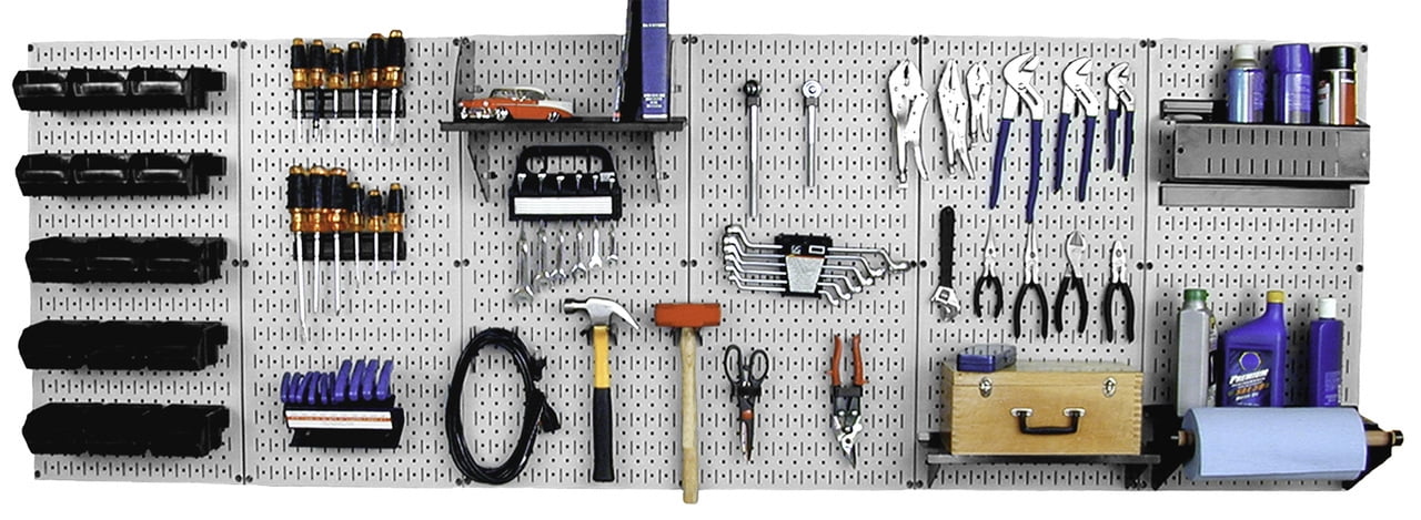 8ft Metal Pegboard Master Workbench Kit - Gray Toolboard & Black Accessories