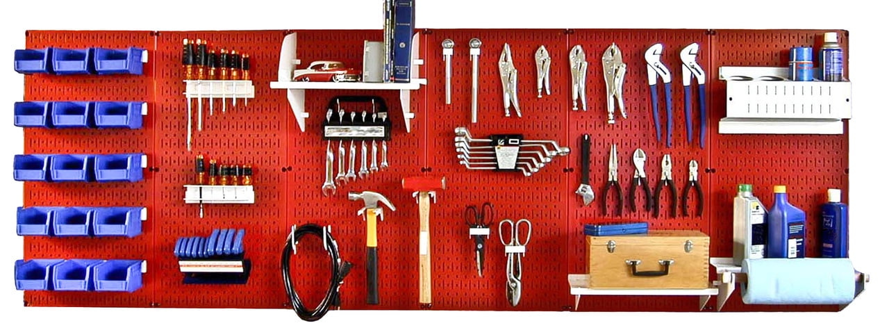 8ft Metal Pegboard Master Workbench Kit - Red Toolboard & White Accessories