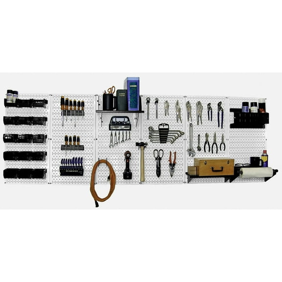 8ft Metal Pegboard Master Workbench Kit - White Toolboard & Black Accessories