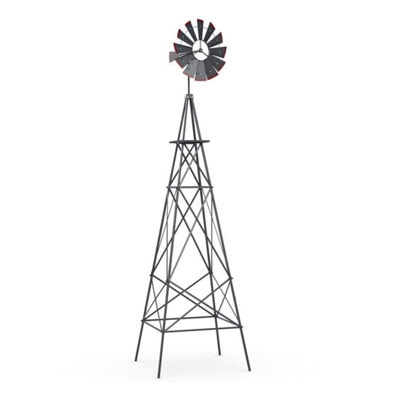 8ft Metal Windmill Outdoor Decor, Ornamental Wind Wheel Weather Resistant Garden Yard Art - Gray/Green/Red