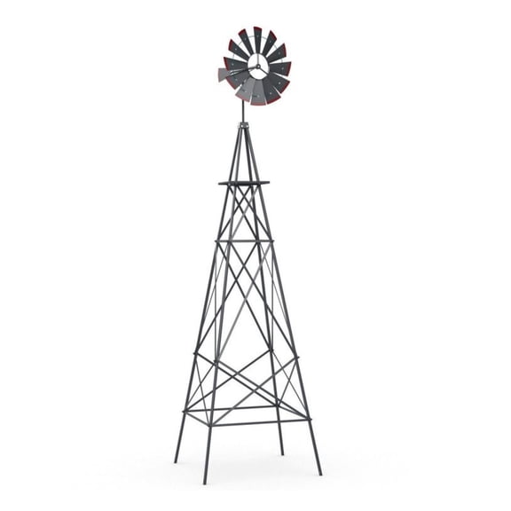 8ft Metal Windmill, Outdoor Decorative Wind Wheel Weather Resistant Garden Yard Farm Decor - Gray/Green/Red