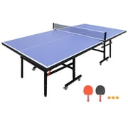 8ft Mid-Size Table Tennis Table Foldable & Portable Ping Pong Table Set for Indoor Games with Net, 2 Paddles and 3 Balls