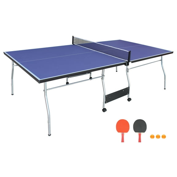 8ft Mid-Size Table Tennis Table,Foldable & Portable Ping Pong Table Set with Net,2 Table Tennis Paddles and 3 Balls for Indoor Games