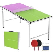 5ft Outdoor Ping Pong Table Set, SEGMART Foldable Table Tennis Table with Net, 2 Ping Pong Paddles, 3 Balls for Adults and Kids, Portable Game Table for Indoor Outdoor Game