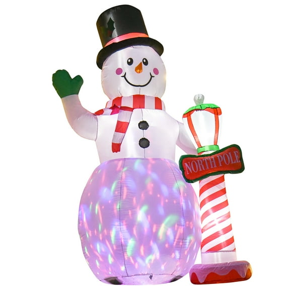 8ft Outdoor Christmas Inflatable Snowman with North Pole Sign, Blow-Up Yard Decor with Rotating LED Lights