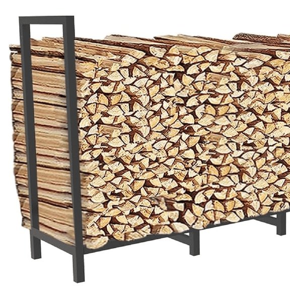 8ft Outdoor Firewood Rack Holder with 14 Support Legs for Fire Wood Pile Storage, Adjustable Heavy Duty Log Stacker Stand Organizer, Black