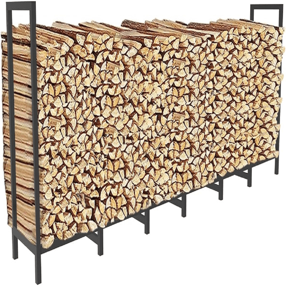 8ft Outdoor Firewood Rack Holder with 14 Support Legs for Fire Wood Pile Storage, Adjustable Heavy Duty Log Stacker Stand Organizer