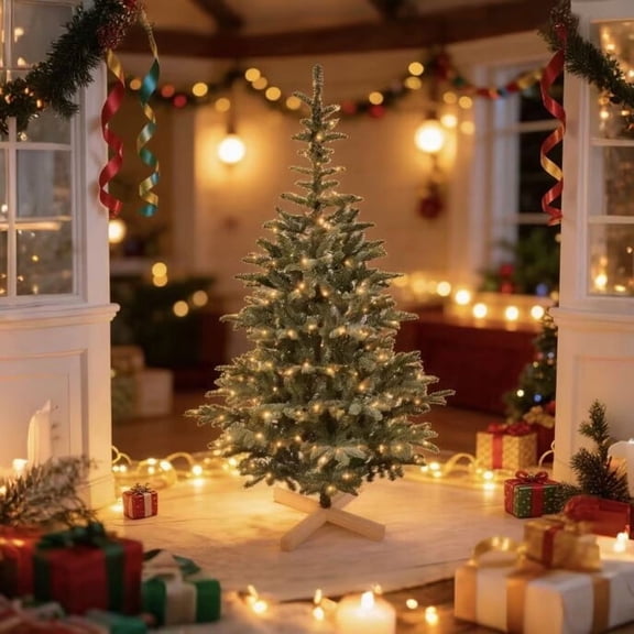 8ft PE/PVC mixed green Christmas Tree with warm white LED Lights
