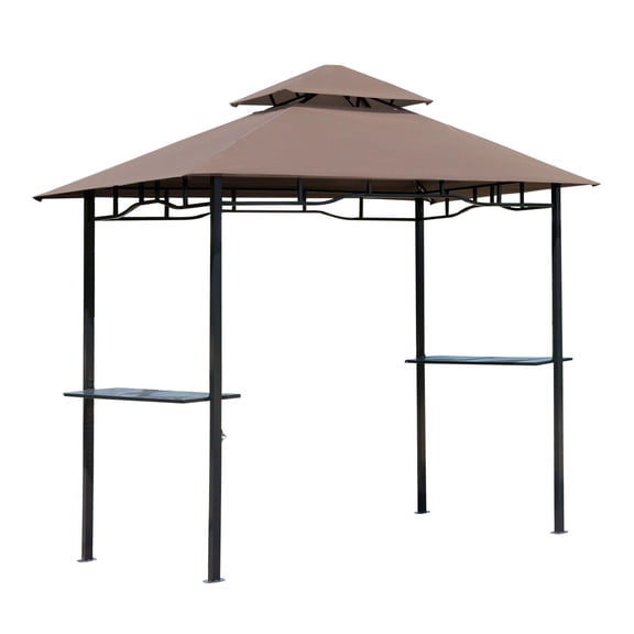 8ft Patio BBQ Grill Gazebo Canopy with Flame Retardant Cover 2 Tier Large Storage Stylish Outdoor Cooking Utility