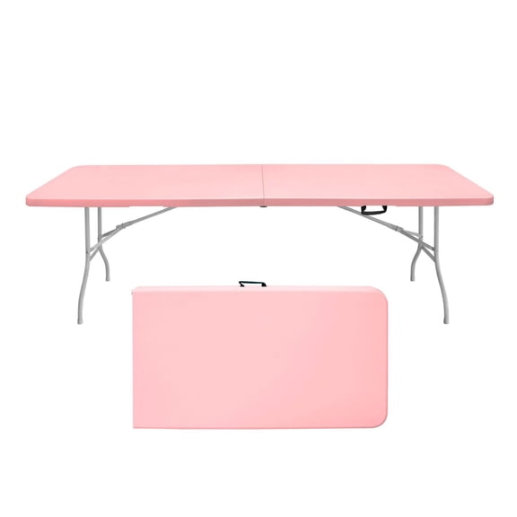 8ft Pink Folding Table - Portable Plastic Table for Camping, Picnics & Parties - Heavy Duty Foldable Table