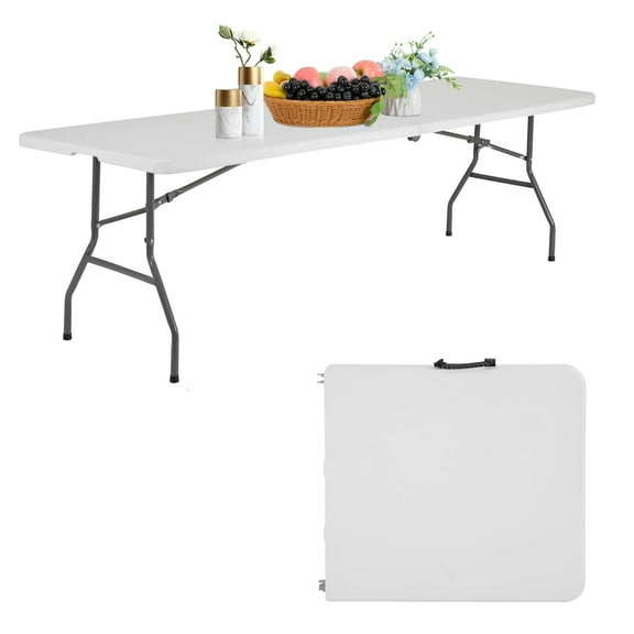 8ft Plastic Folding Table Heavy Duty Portable Foldable for Wedding Party Camping BBQ Picnic Banquet, White 8 FT