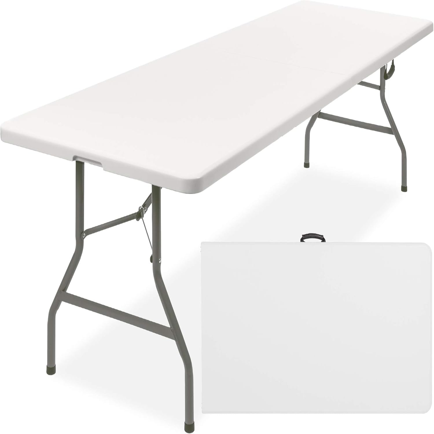 8ft Plastic Folding Table Indoor Outdoor Heavy Duty Portable w/Handle