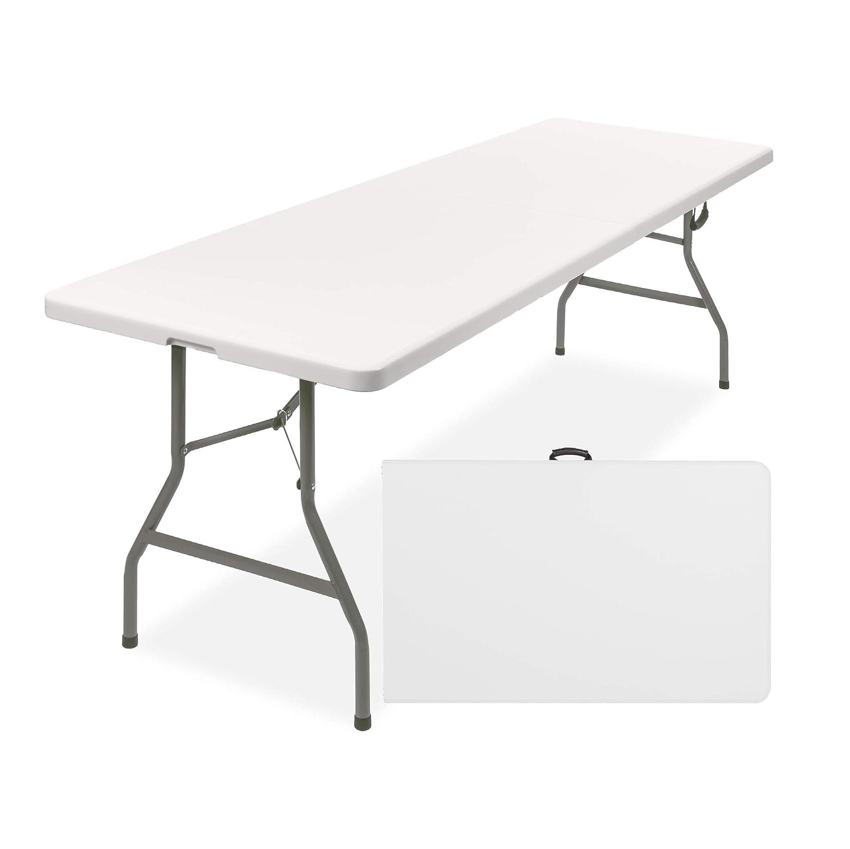 8ft White Heavy Duty Plastic Folding Table with Handle