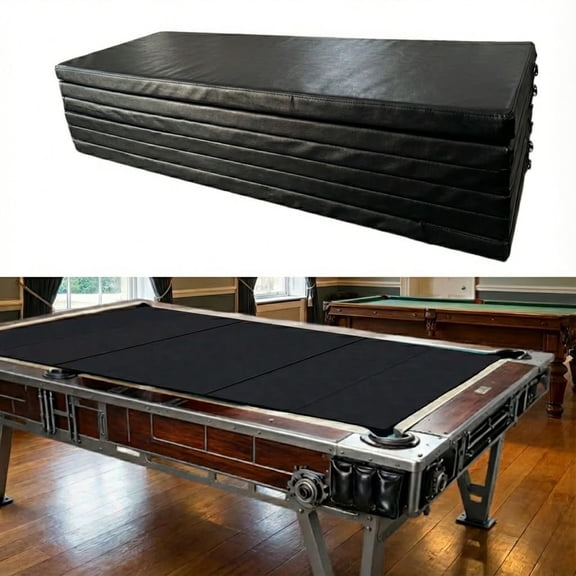 8ft Pool Table Insert - Convertible Foldable Top Transforms to Dining & Table, Billiard Table Cover with Leather(Black)