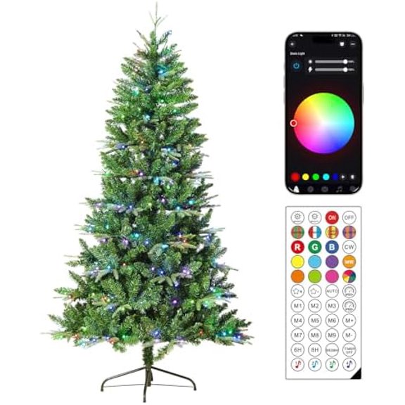 8ft Prelit Christmas Tree with 470 LED Lights Artificial Christmas Tree with App-Controlled Multi-Color RGB Lights, 1755 Branch Tips Easy to Assemblefor Home Outdoor$$Home Decor, Kitchen, & Other