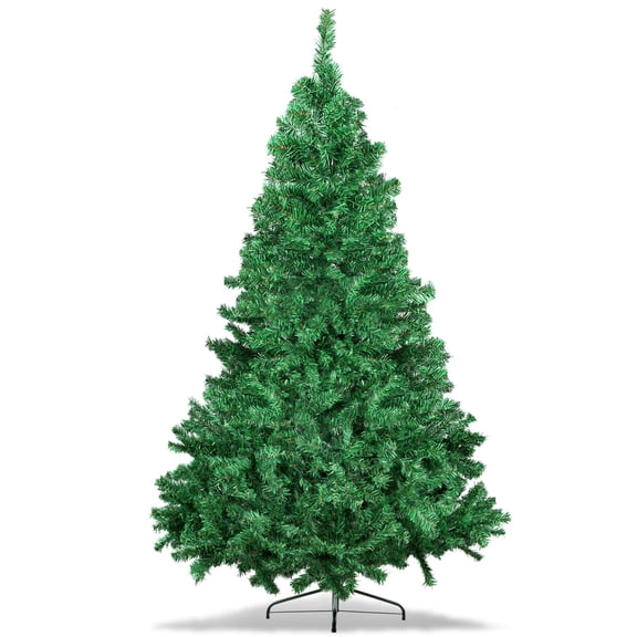 8ft Premium Artificial Spruce Holiday Christmas Pine Tree for Home, Office, Party Decoration with 1300 Branch Tips, Easy Assembly, Red Tree-Skirt, Metal Hinges and Foldable Metal Base