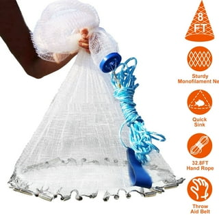 American Fishing Cast Net with Storage Box Casting Nets Freshwater  Saltwater for Bait Fish Shrimp Trap 3ft/4ft/5ft/6ft/7ft/8ftRadius 3/8 inch  Mesh Size Throw Fishing Castnet with Fishing Cage 