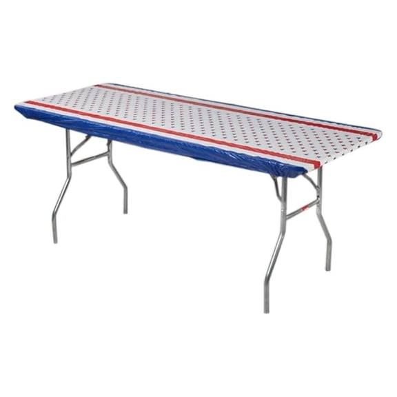 8ft Rectangle Table Covers 5 Pack - Patriotic Plastic Tablecloths 30x96 Inch - Fitted Vinyl Table Covers Elastic Edge for Banquet Tables Party Supplies