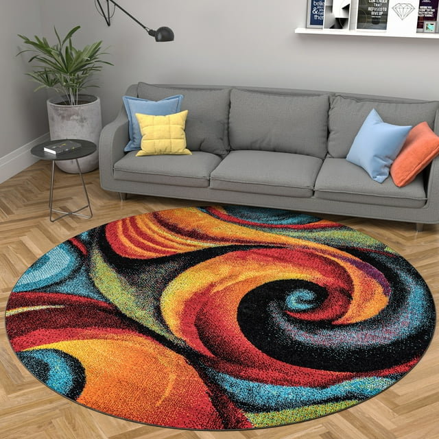 8ft Round Contemporary MultiColor Round Area Rugs for Living Room