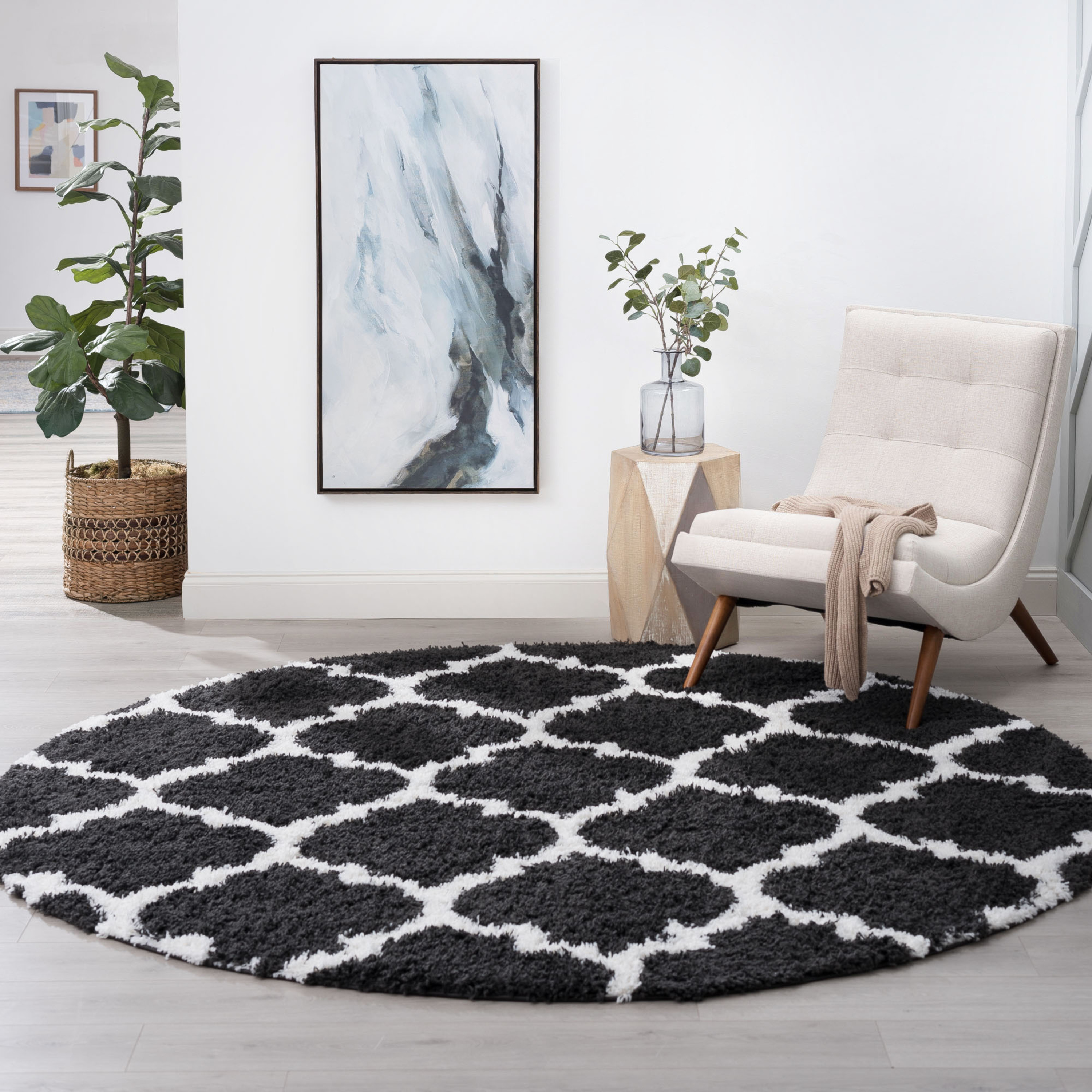 8ft Round Modern Dark Gray Round Area Rugs for Living Room | Bedroom Rug | Dining Room Rug | Indoor Entry or Entryway Rug | Kitchen Rug | Alfombras para Salas 7'10'' Round
