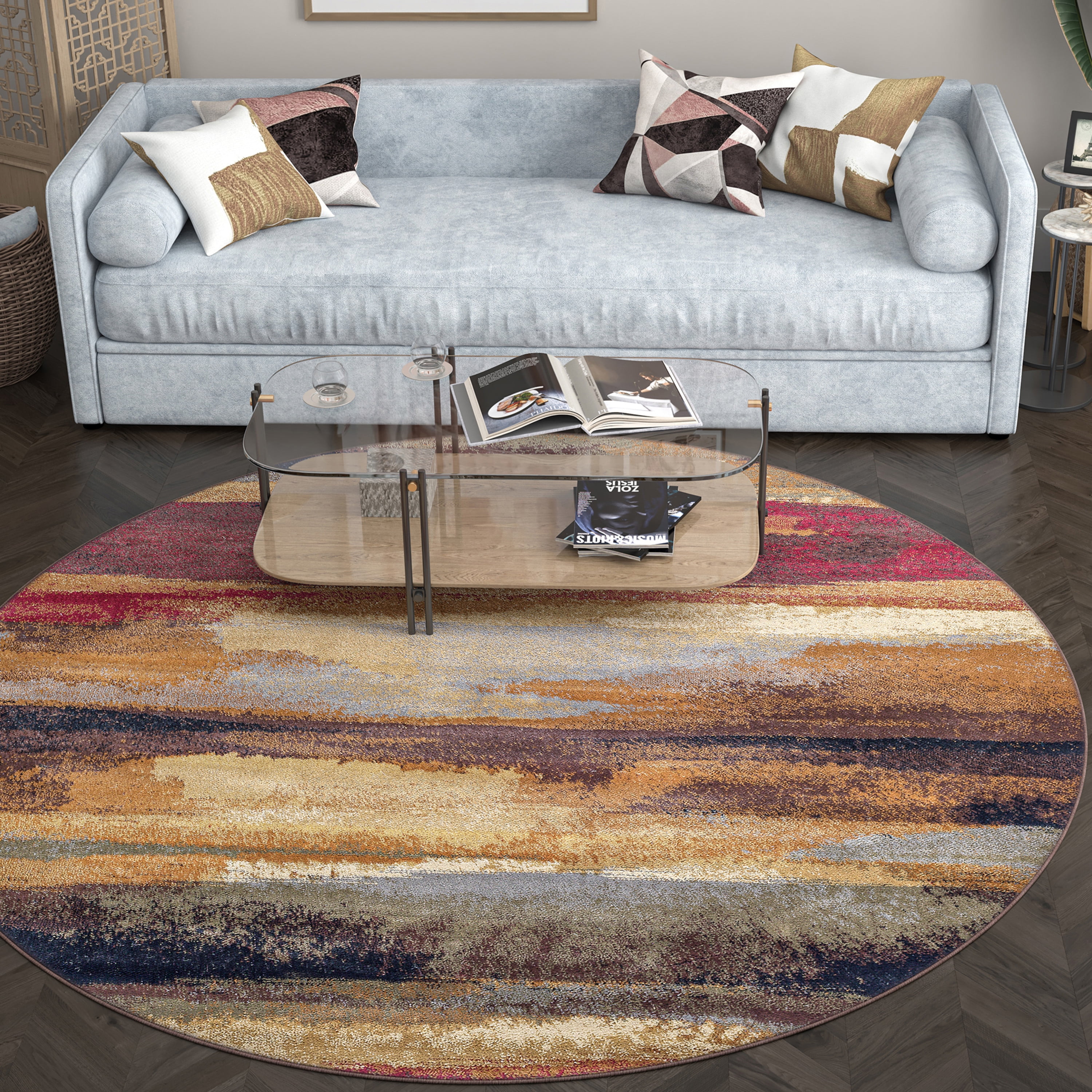 8ft Round Modern MultiColor Round Area Rugs for Living Room Bedroom Rug Dining Room Rug