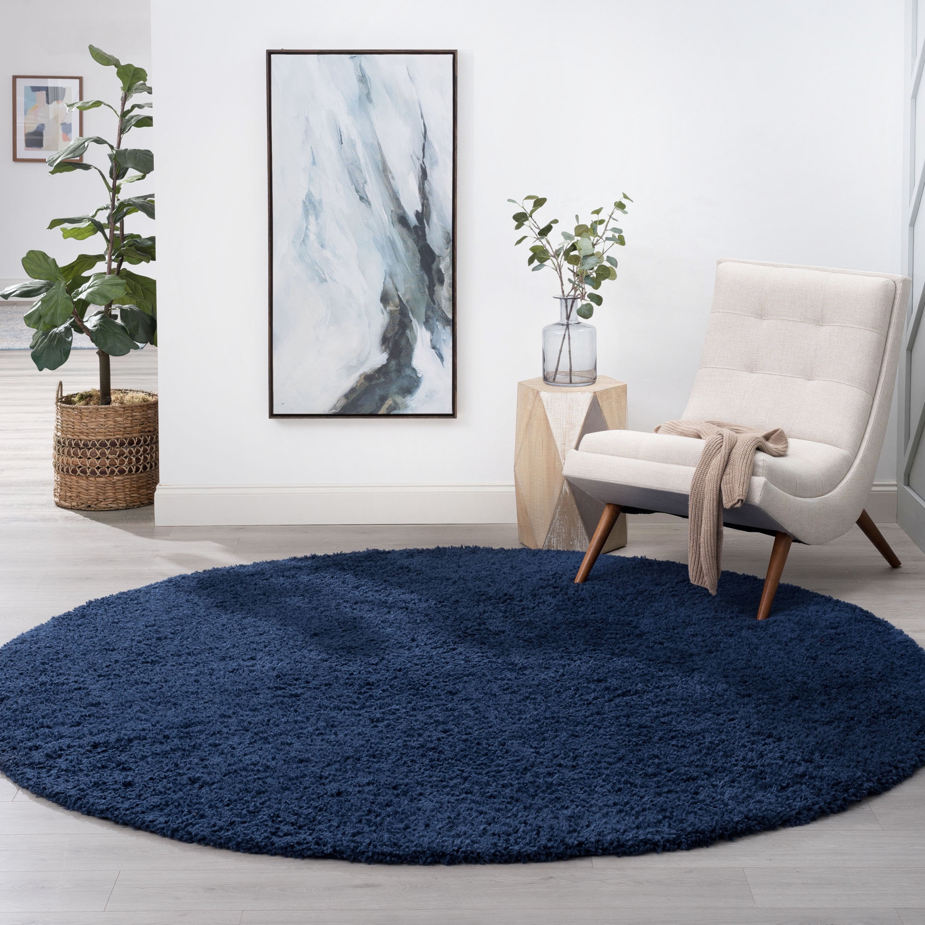 8ft Round Modern Navy Round Area Rugs for Living Room | Bedroom Rug | Dining Room Rug | Indoor Entry or Entryway Rug | Kitchen Rug | Alfombras para Salas 7'10'' Round