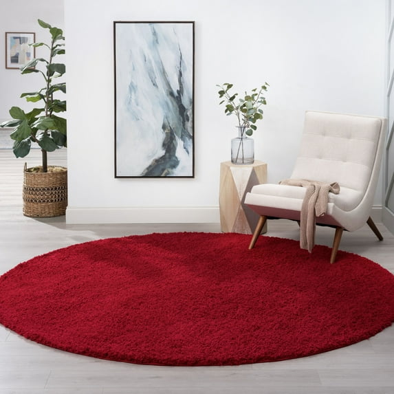 8ft Round Modern Red Round Area Rugs for Living Room | Bedroom Rug | Dining Room Rug | Indoor Entry or Entryway Rug | Kitchen Rug | Alfombras para Salas 7'10'' Round