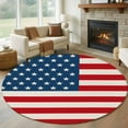 thumbnail image 1 of 8ft Round Rug, 4th of July Non-Skid Rubber Backing Large Area Rugs - Living Room Bedroom Home Office, Red Stripes Independence Day Indoor Floor Mat Carpets Washable Rug, 1 of 9
