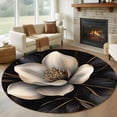 thumbnail image 1 of 8ft Round Rug, Black Gold Flower Non-Skid Rubber Backing Large Area Rugs - Living Room Bedroom Home Office, Gradient Luxurious Floral Botanical Indoor Floor Mat Carpets Washable Rug, 1 of 9