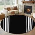 thumbnail image 1 of 8ft Round Rug, Black Striped Non-Skid Rubber Backing Large Area Rugs - Living Room Bedroom Home Office, Farmhouse Black White Stripes Indoor Floor Mat Carpets Washable Rug, 1 of 9