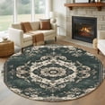 thumbnail image 1 of 8ft Round Rug, Green Boho Non-Skid Rubber Backing Large Area Rugs - Living Room Bedroom Home Office, Vintage Southwestern Geometric Abstract Indoor Floor Mat Carpets Washable Rug, 1 of 9