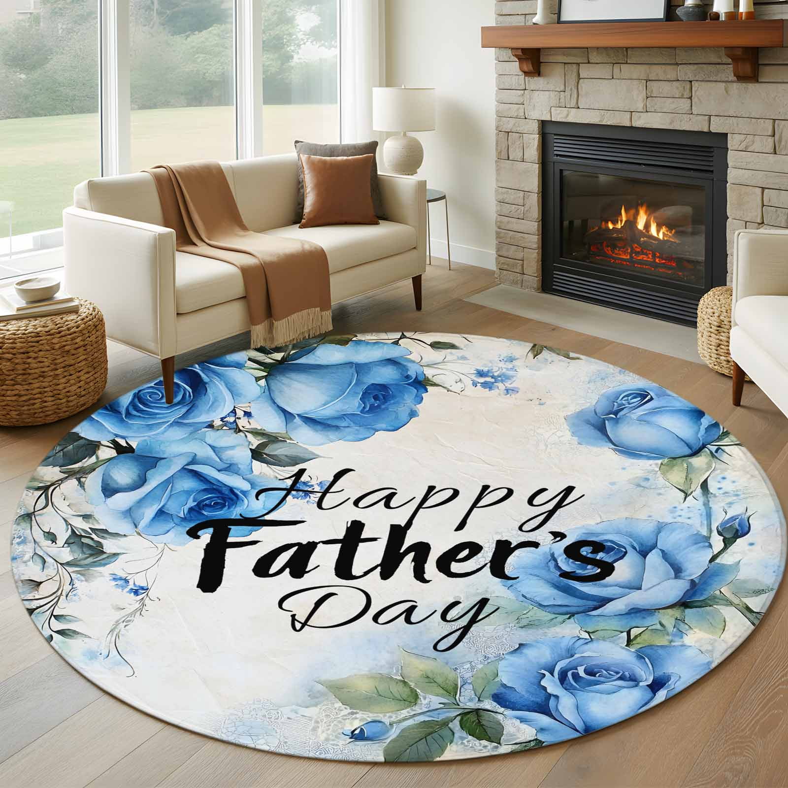 8ft Round Rug, Happy Father's Day Non-Skid Rubber Backing Large Area ...